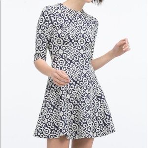 Zara Jacquard blue and white dress